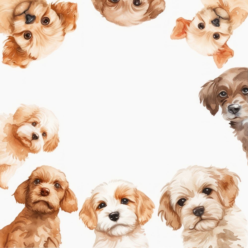 Dogs frame watercolor mammal animal puppy.