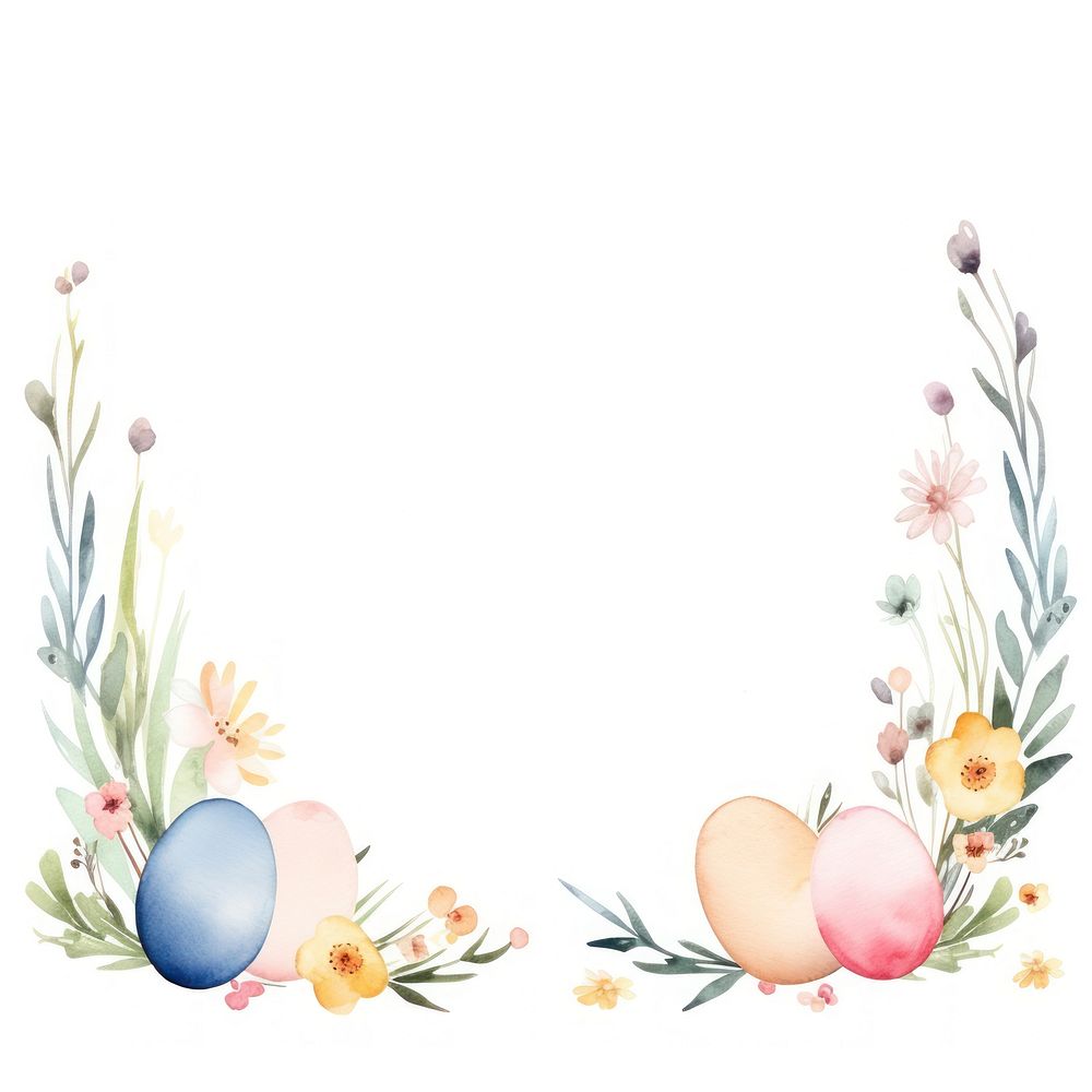 Easter eggs and flowers frame watercolor wreath white background celebration.