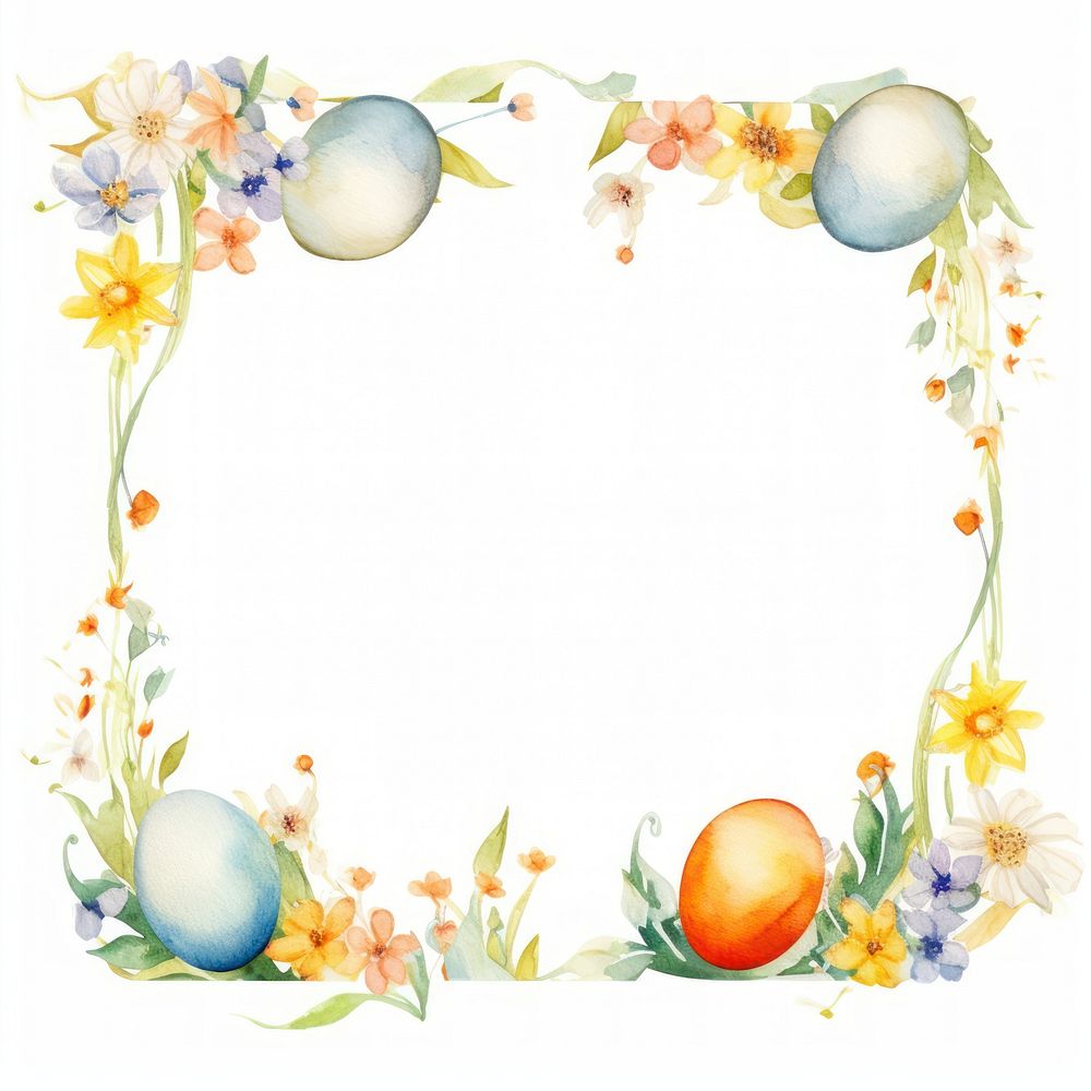 Easter eggs and flowers frame watercolor wreath celebration decoration.