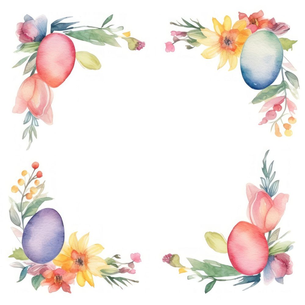 Easter eggs and flowers frame watercolor pattern wreath plant.
