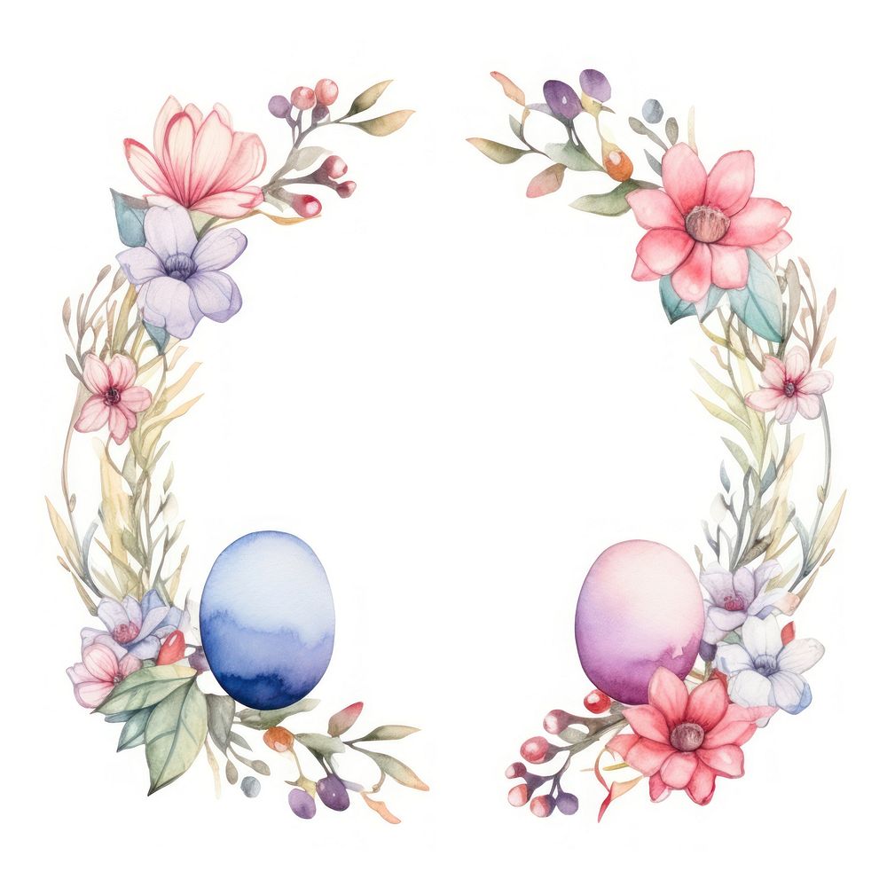 Easter eggs and flowers frame watercolor wreath white background celebration.