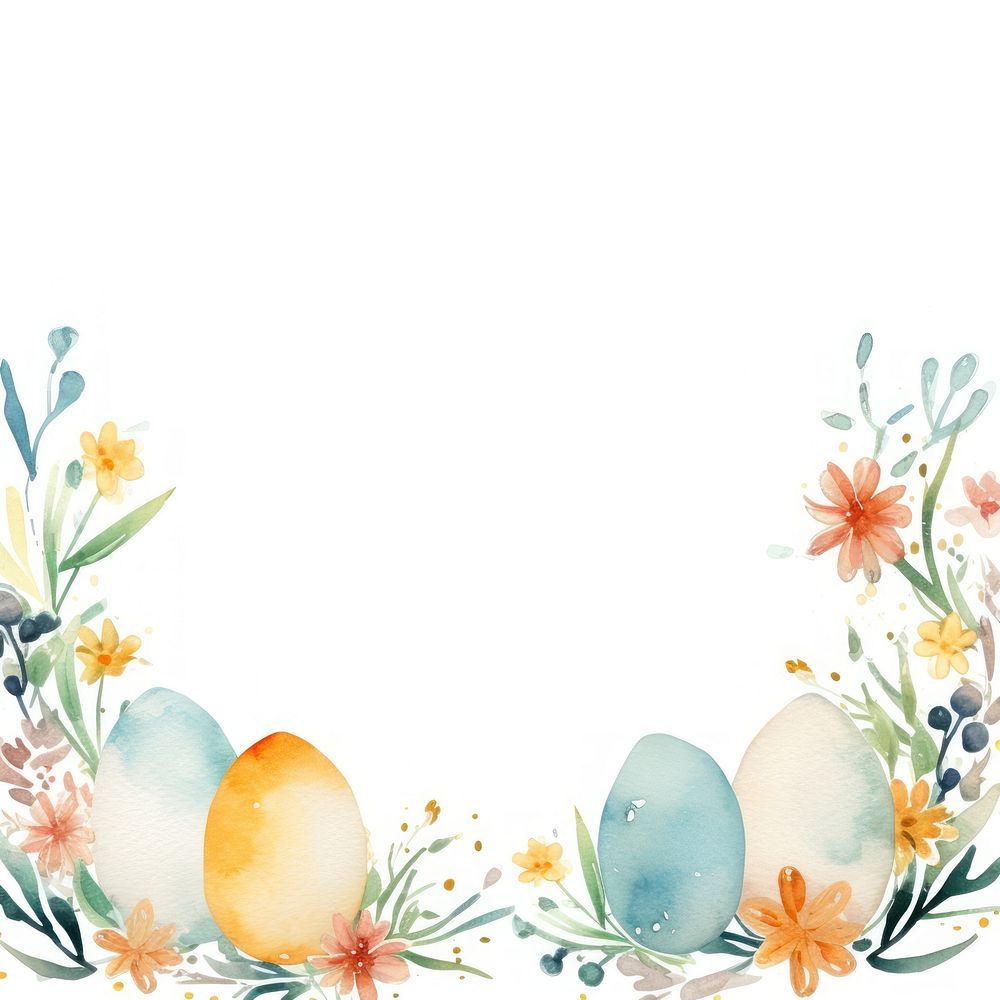Easter eggs and flowers frame watercolor plant celebration decoration.