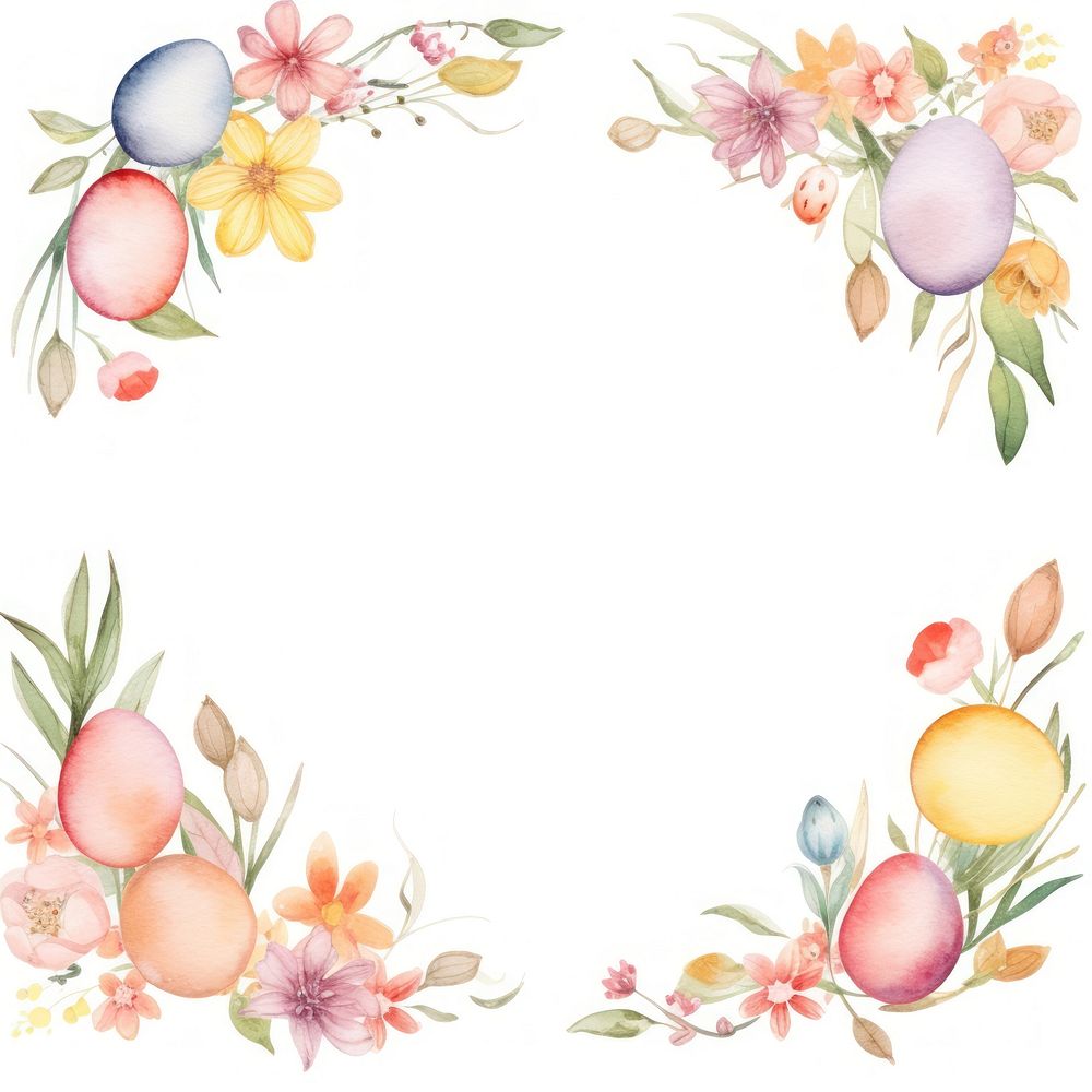 Easter eggs and flowers frame watercolor wreath celebration freshness.