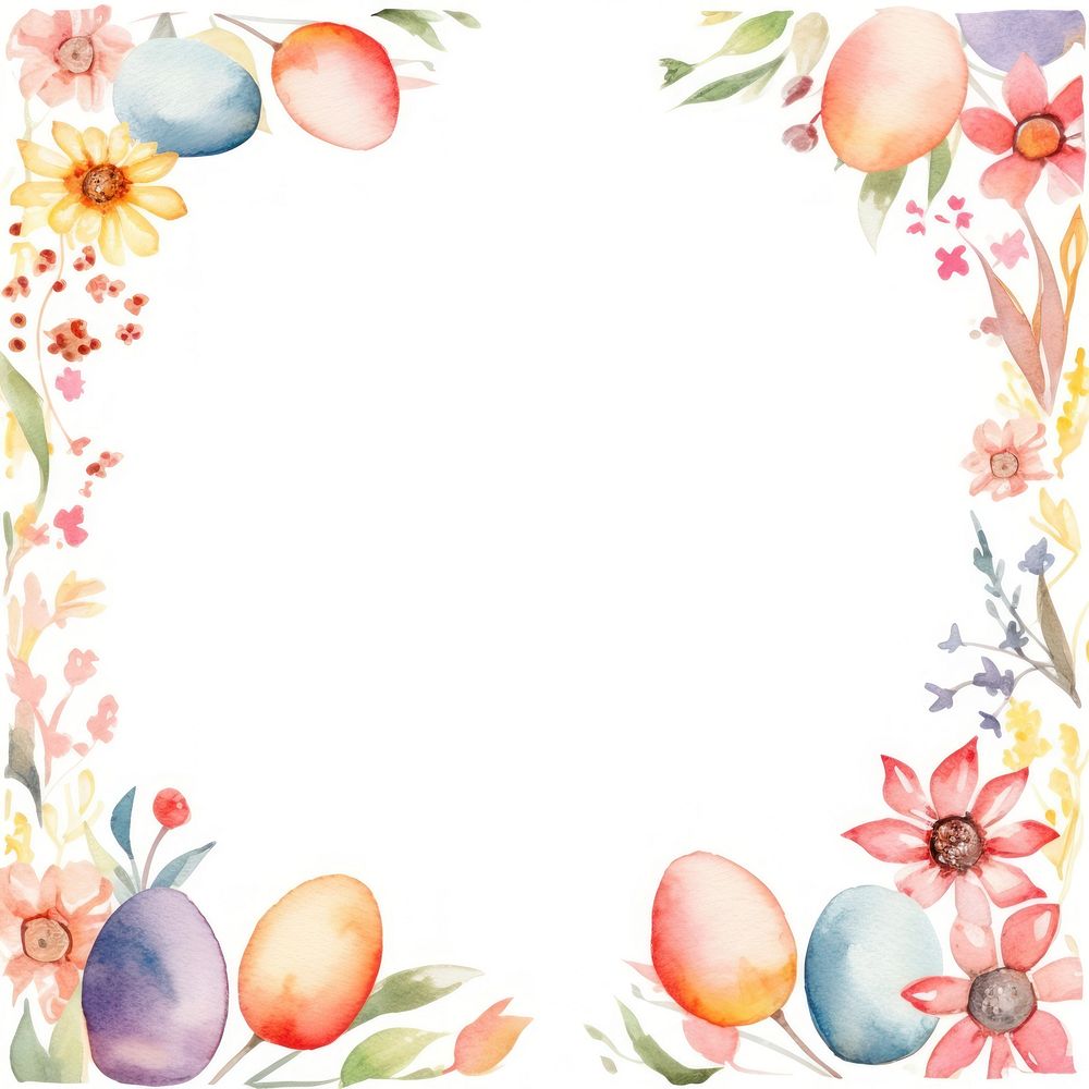Easter eggs and flowers frame watercolor pattern plant celebration.