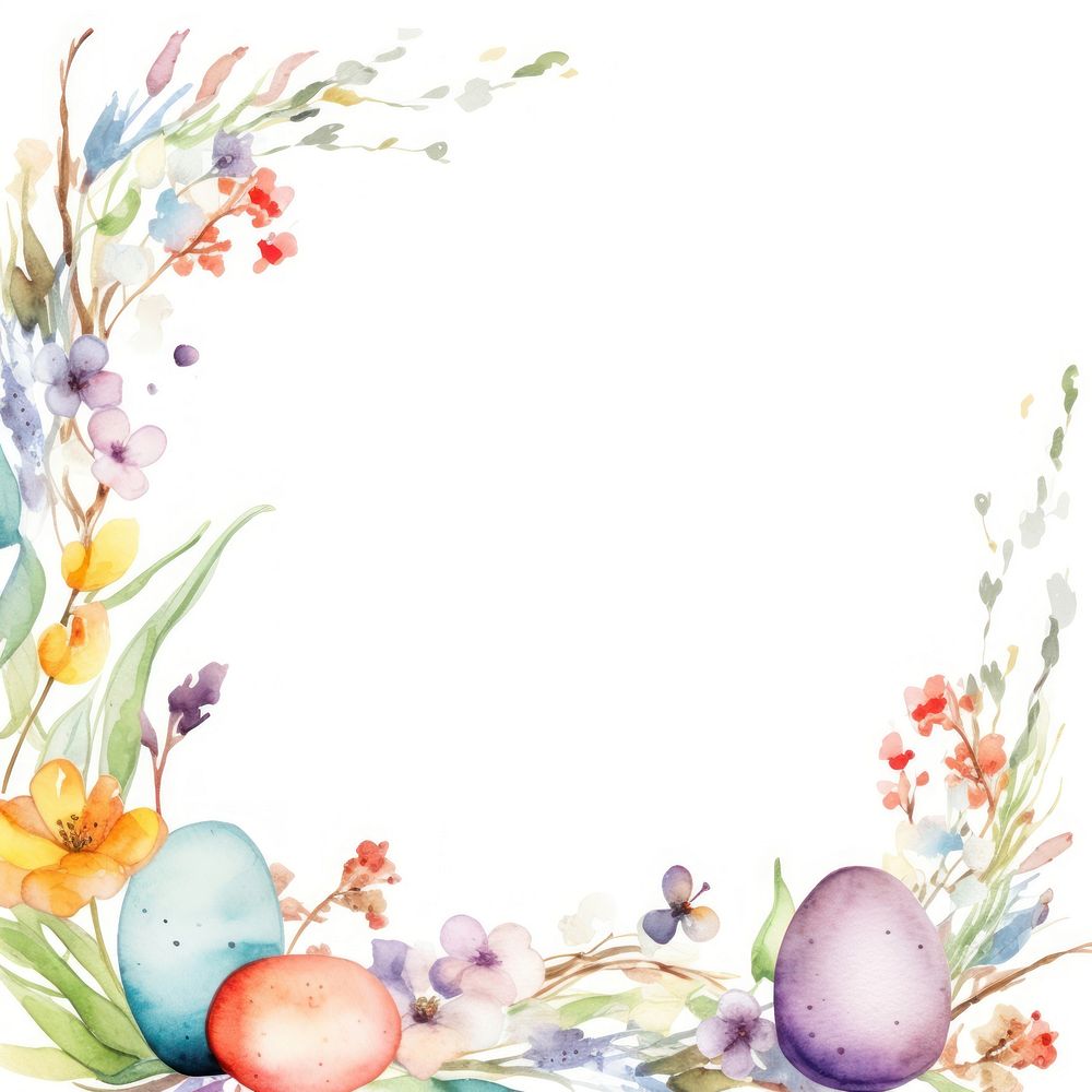 Easter frame watercolor wreath egg celebration.