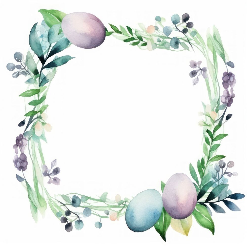 Easter frame watercolor wreath plant egg.
