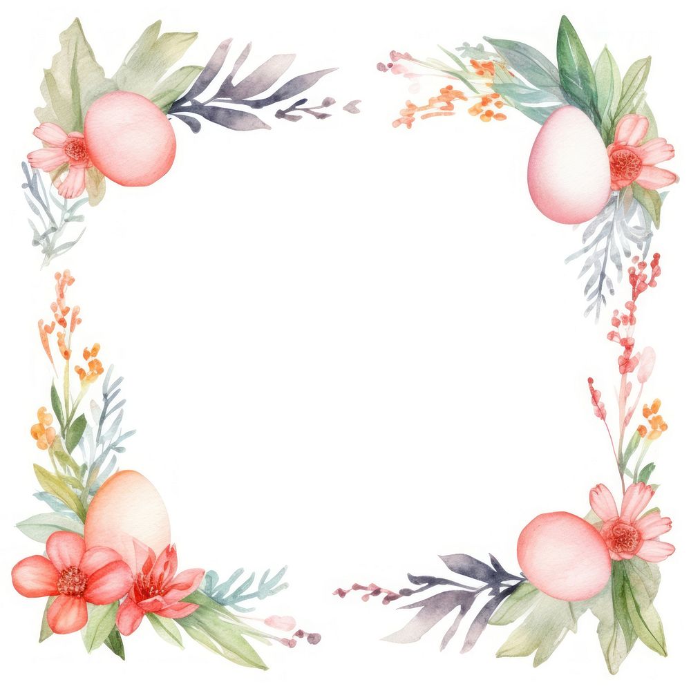 Easter frame watercolor wreath flower plant.