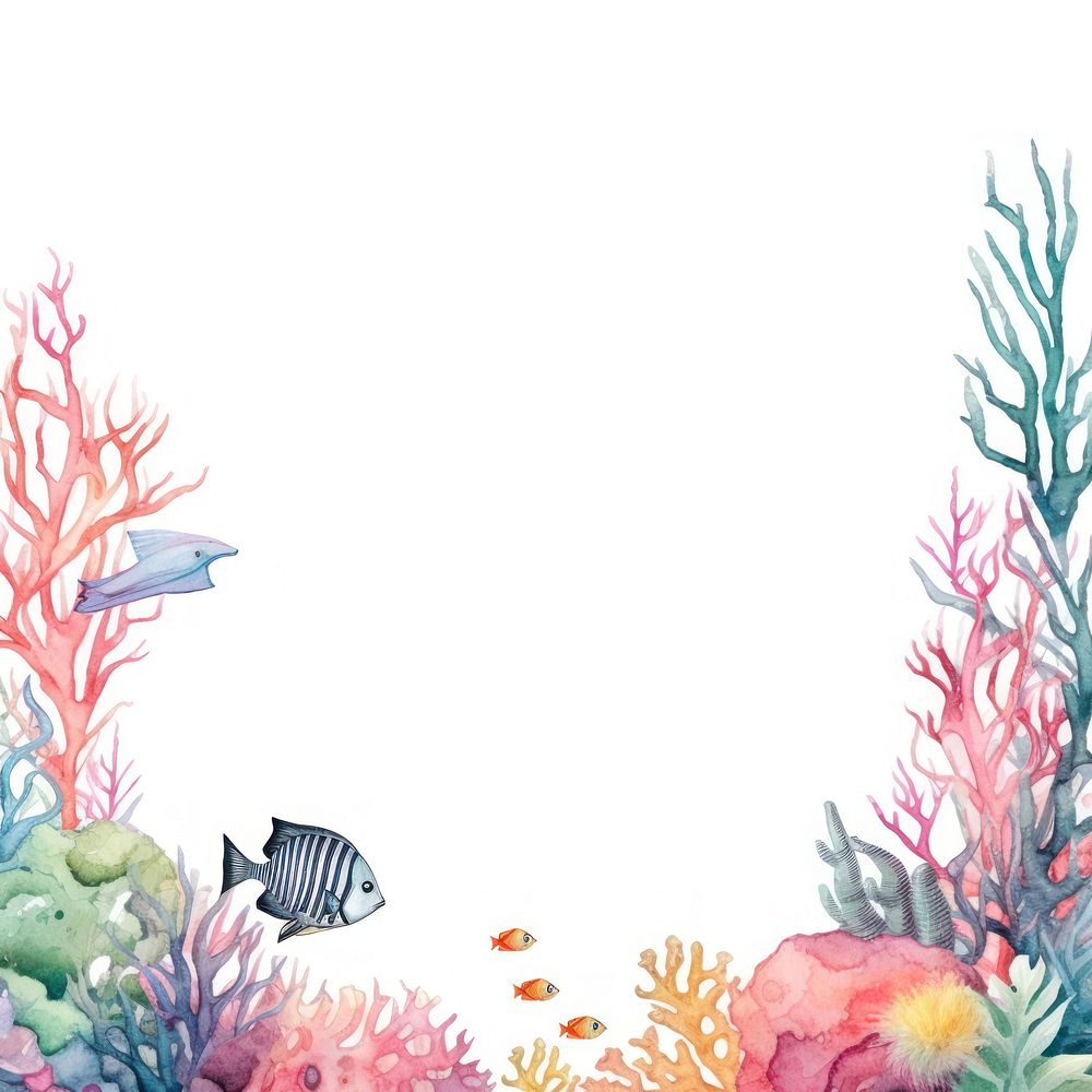 Fish and coral frame watercolor backgrounds outdoors nature.