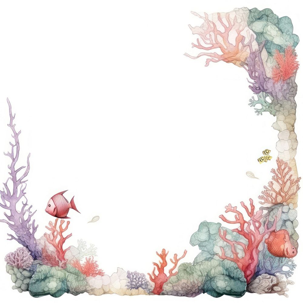 Fish and coral frame watercolor outdoors nature sea.
