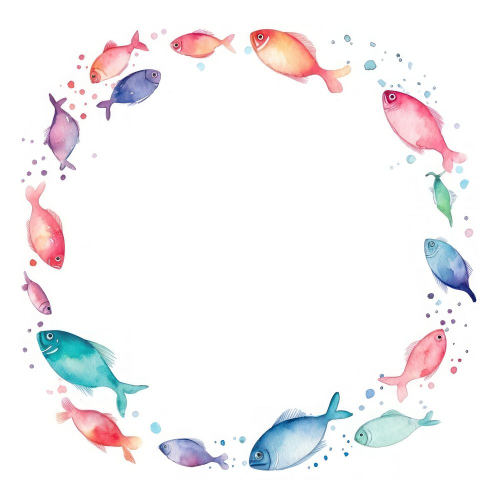 Fishs frame watercolor white background pattern cartoon.