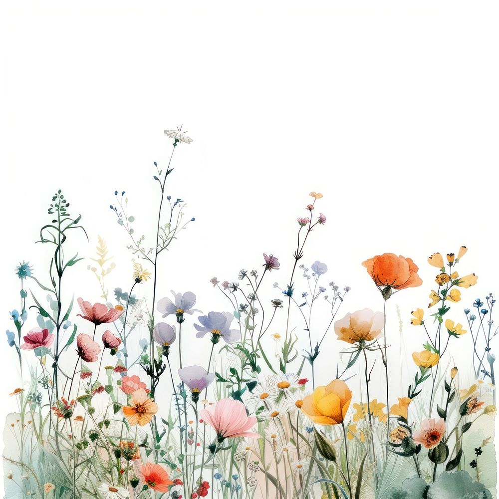 Flowers border watercolor painting outdoors plant.