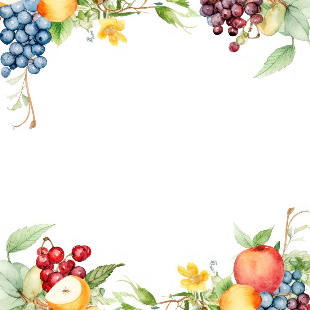 Fruit and flower frame watercolor grapes berry plant.