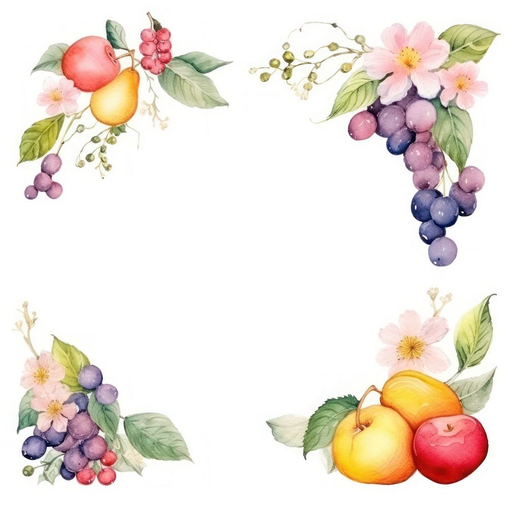 Fruit and flower frame watercolor grapes plant food.