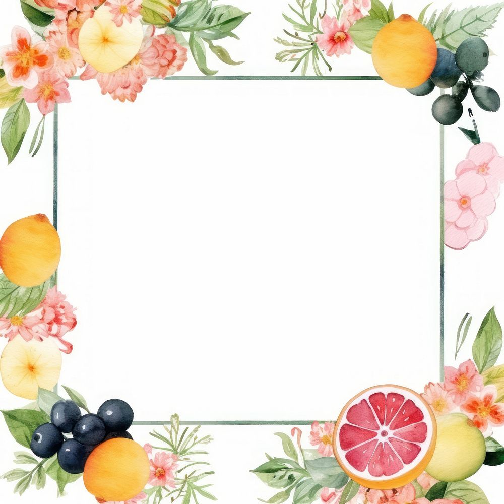 Fruit and flower frame watercolor backgrounds grapefruit plant.