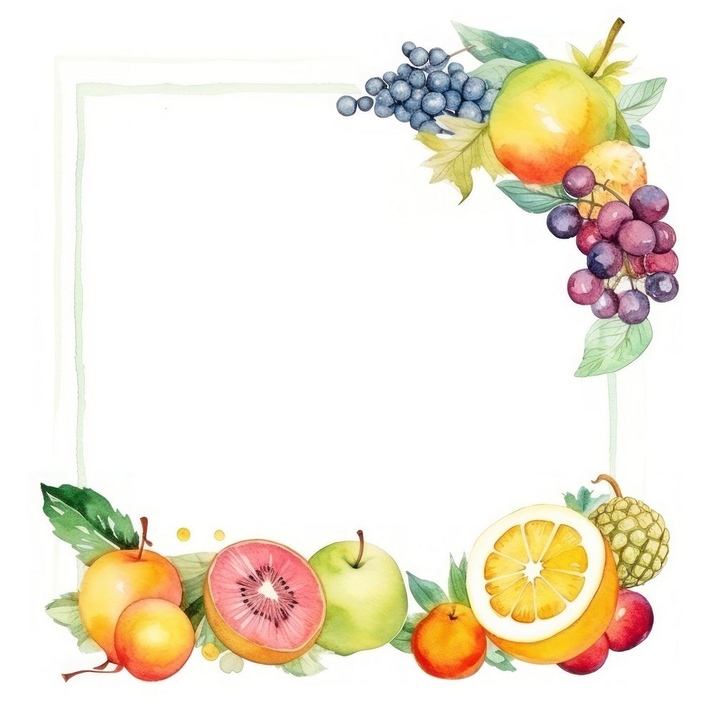 Fruit frame watercolor grapefruit pineapple grapes.