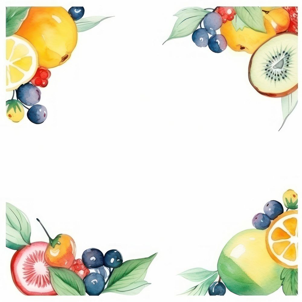 Fruit frame watercolor backgrounds grapefruit blueberry.