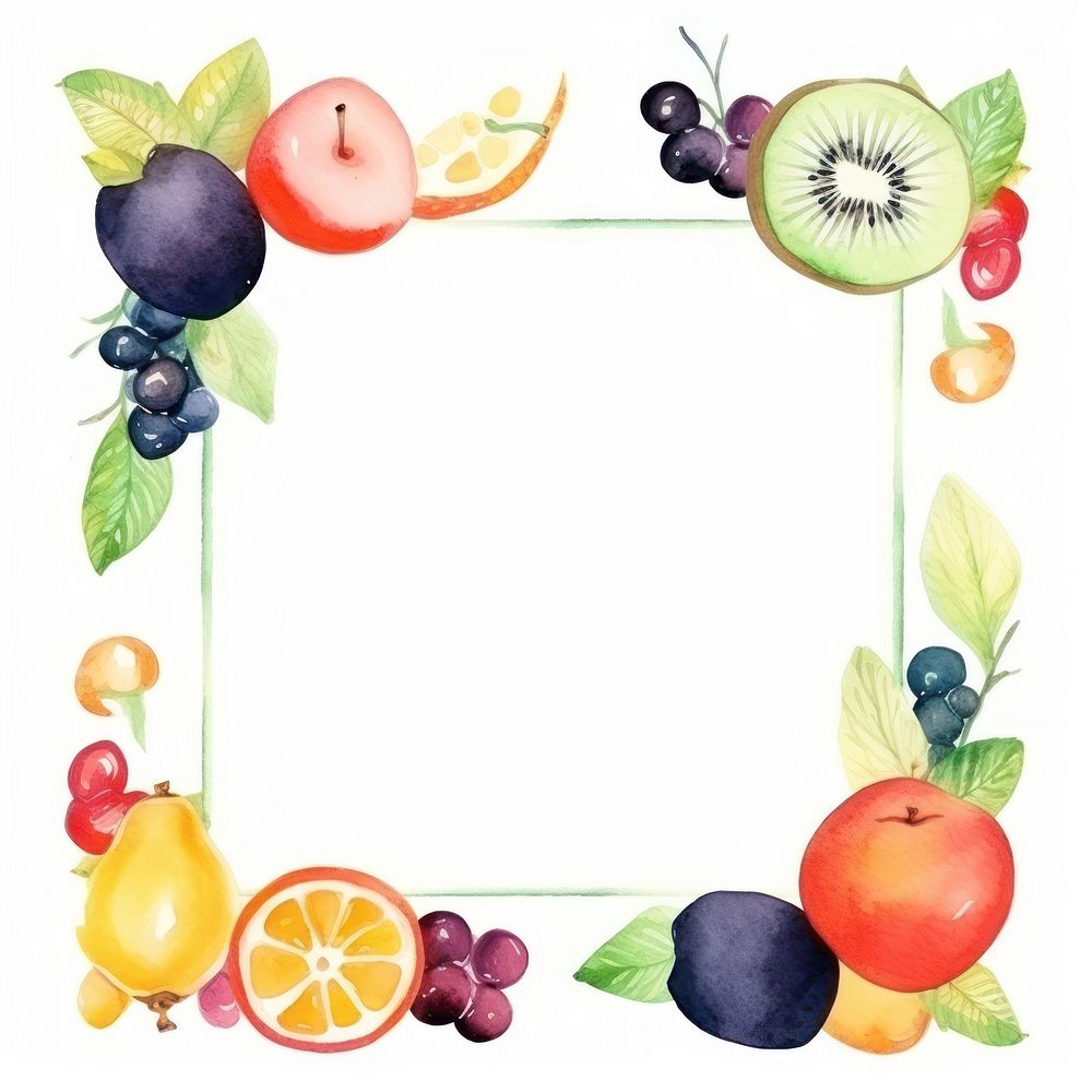 Fruit frame watercolor blueberry plant food.
