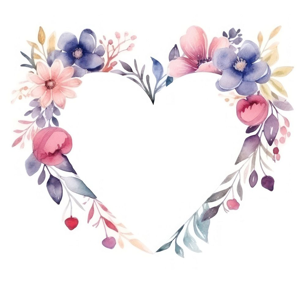 Heart and flowers frame watercolor pattern wreath plant.