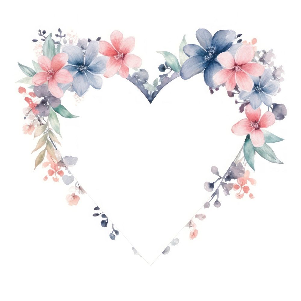 Heart and flowers frame watercolor plant white background accessories.