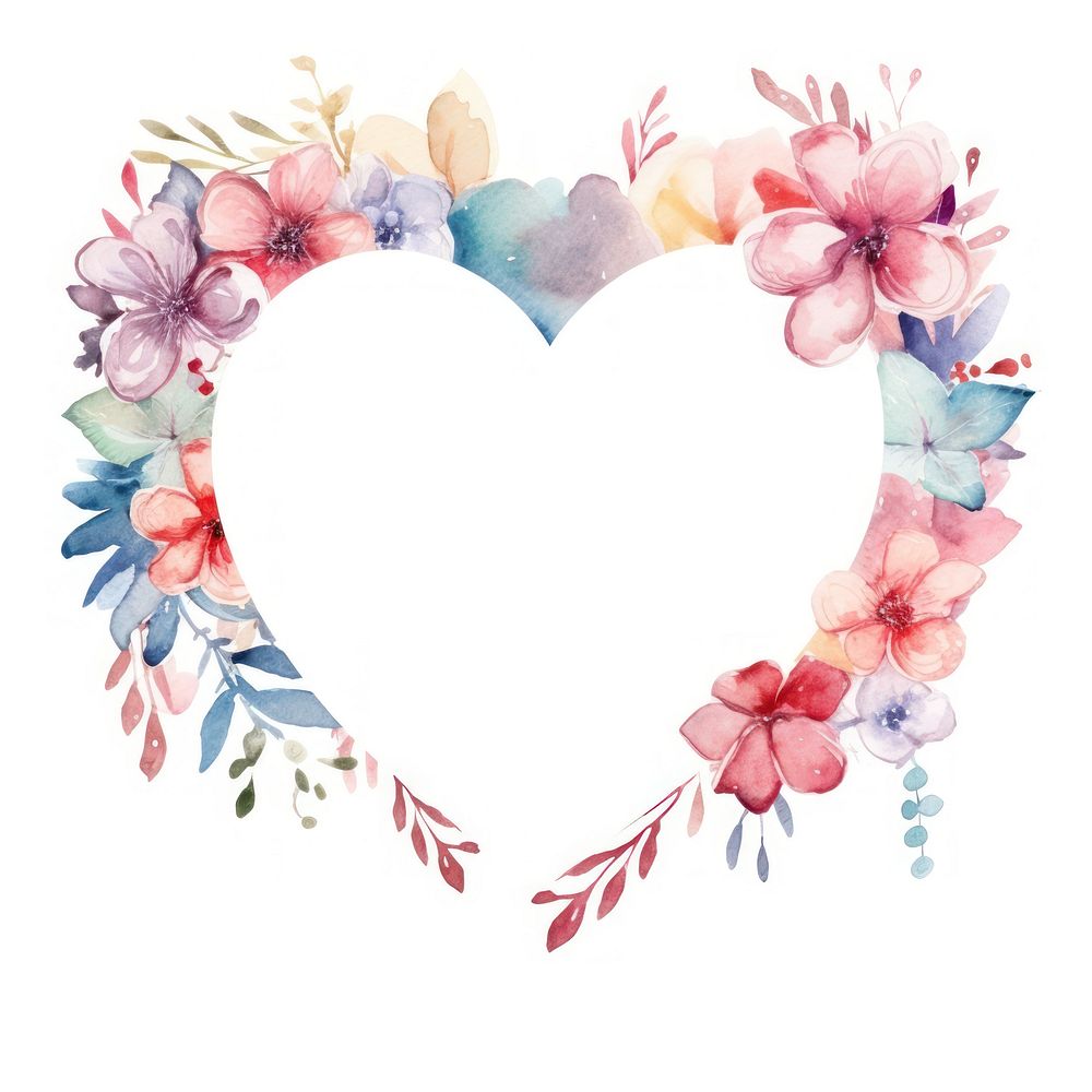 Heart and flowers frame watercolor wreath white background creativity.