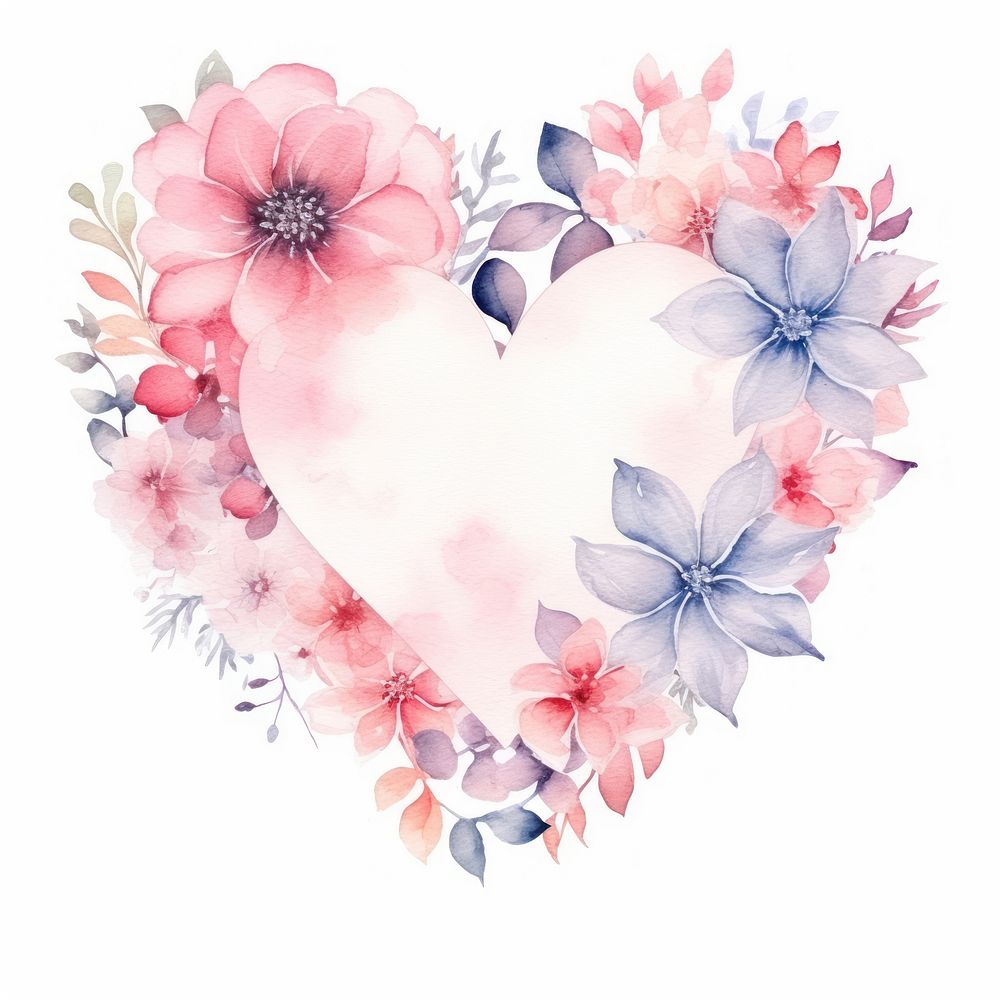 Heart and flowers frame watercolor backgrounds petal plant.