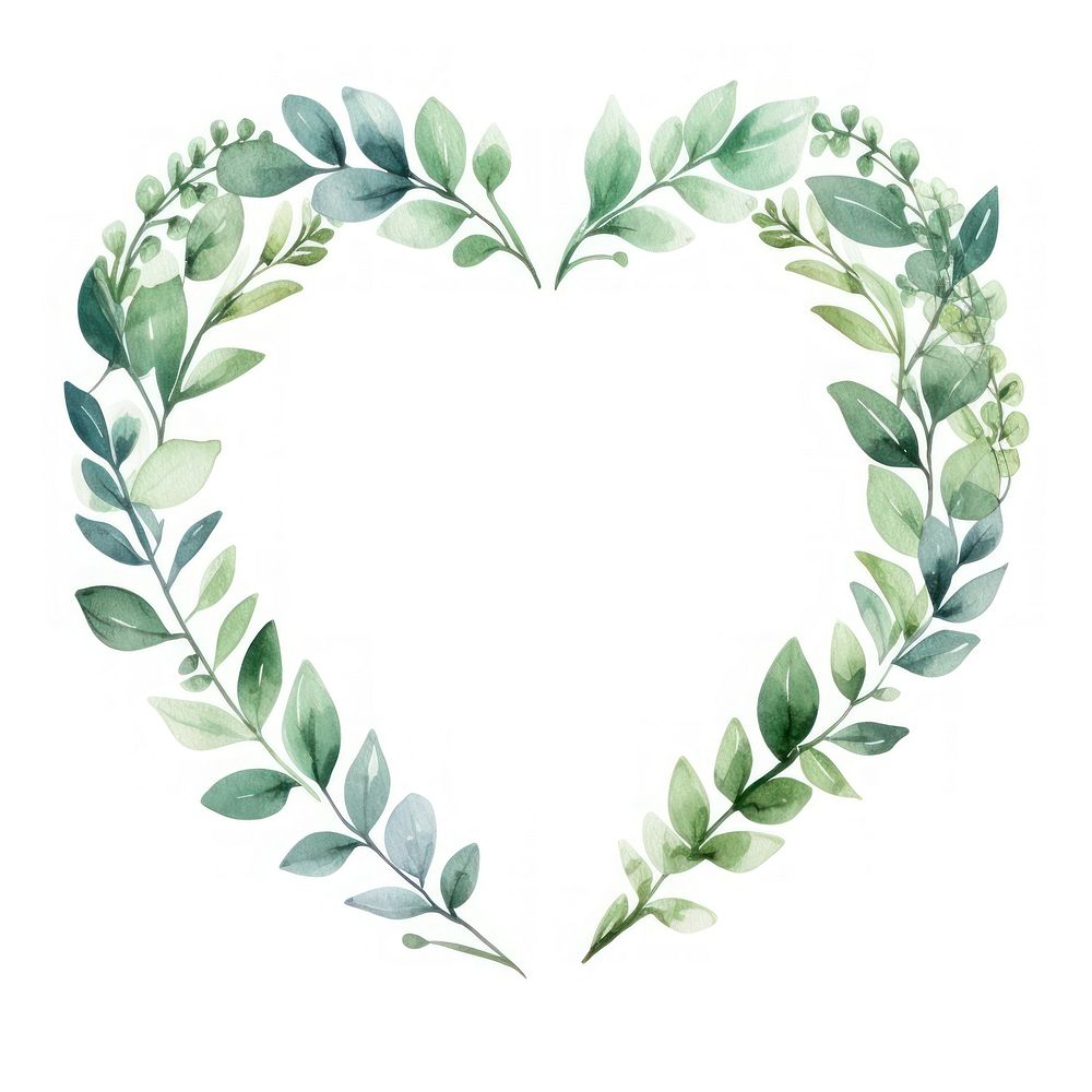 Heart and leaf frame watercolor pattern plant white background.