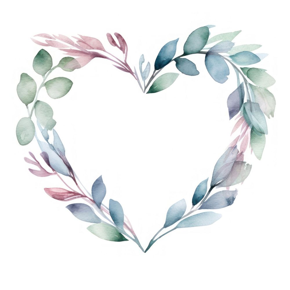 Heart and leaf frame watercolor pattern white background creativity.
