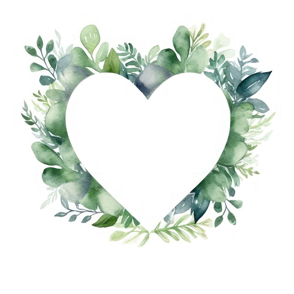 Heart and leaf frame watercolor backgrounds plant white background.