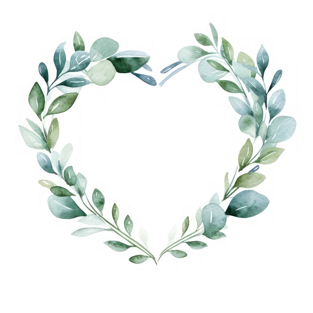 Heart and leaf frame watercolor plant white background accessories.