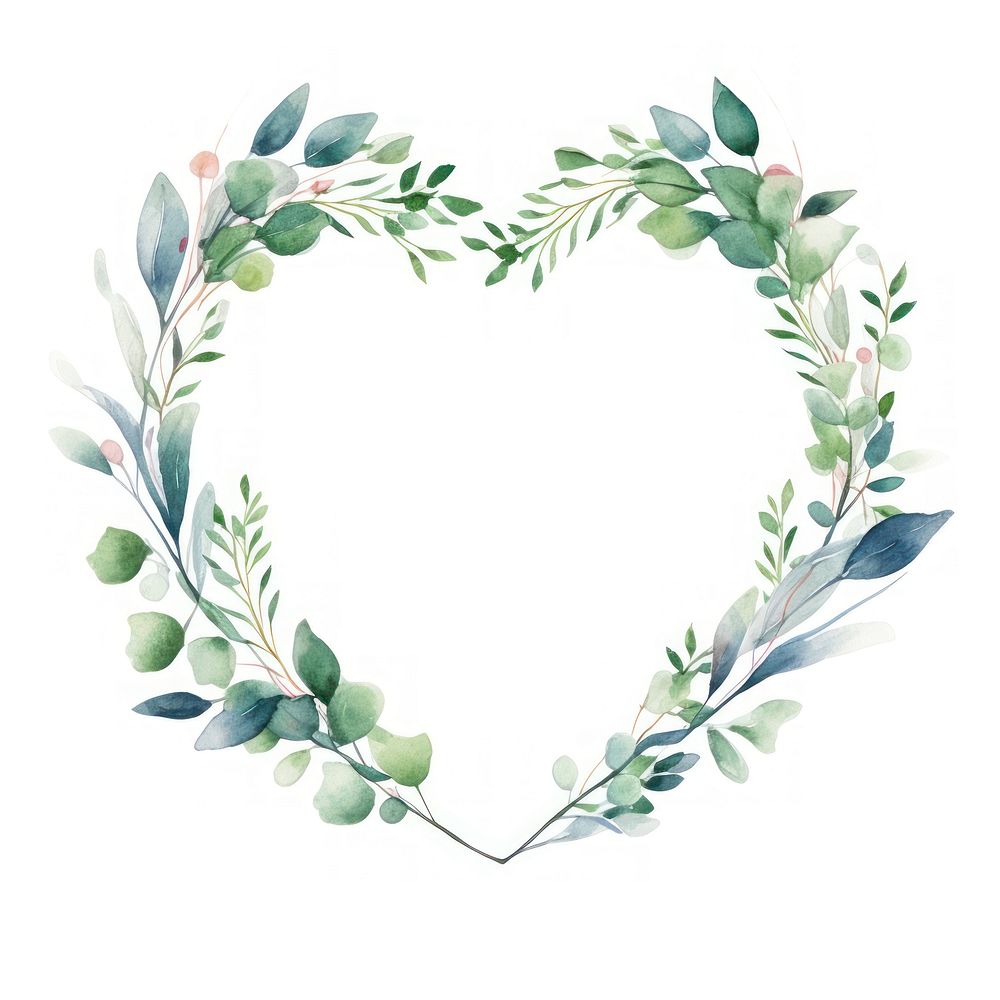 Heart and leaf frame watercolor wreath pattern plant.