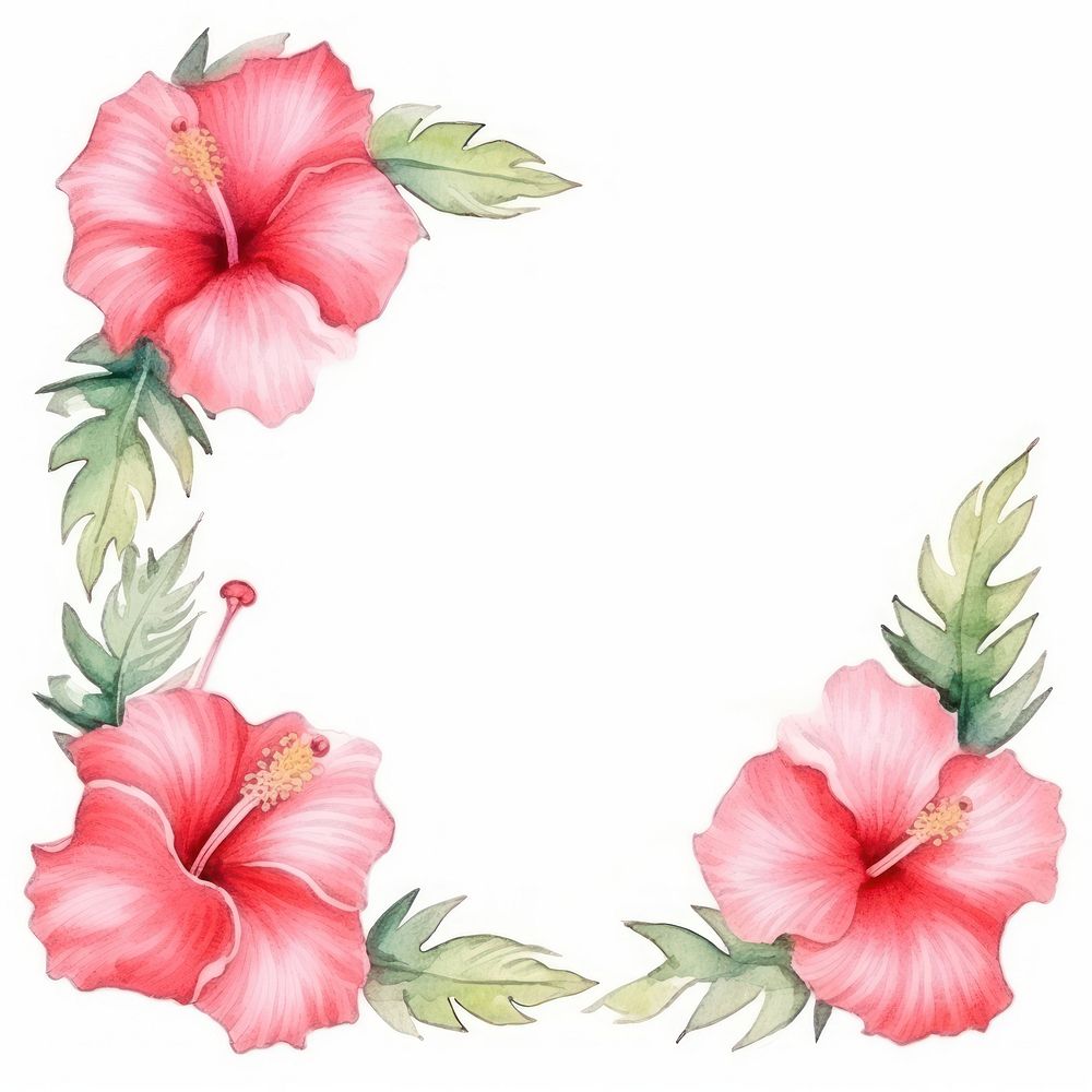 Hibiscus frame watercolor flower wreath plant.