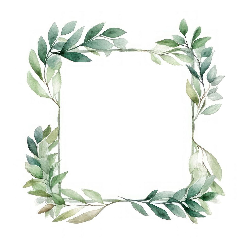 Leaf frame watercolor wreath plant white background.