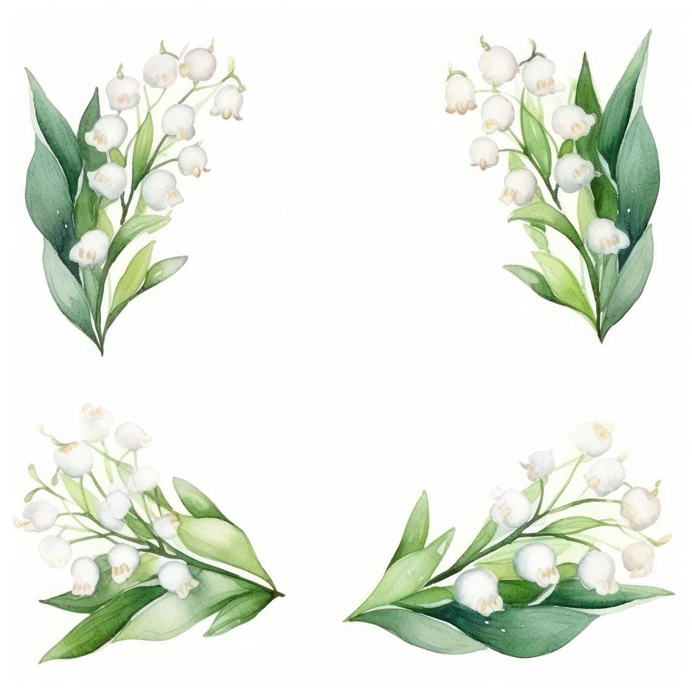 Lily of the valley frame watercolor flower plant white.