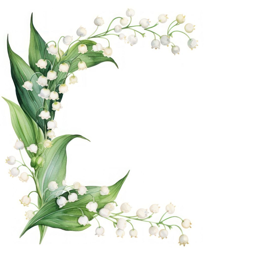 Lily of the valley frame watercolor flower plant white.