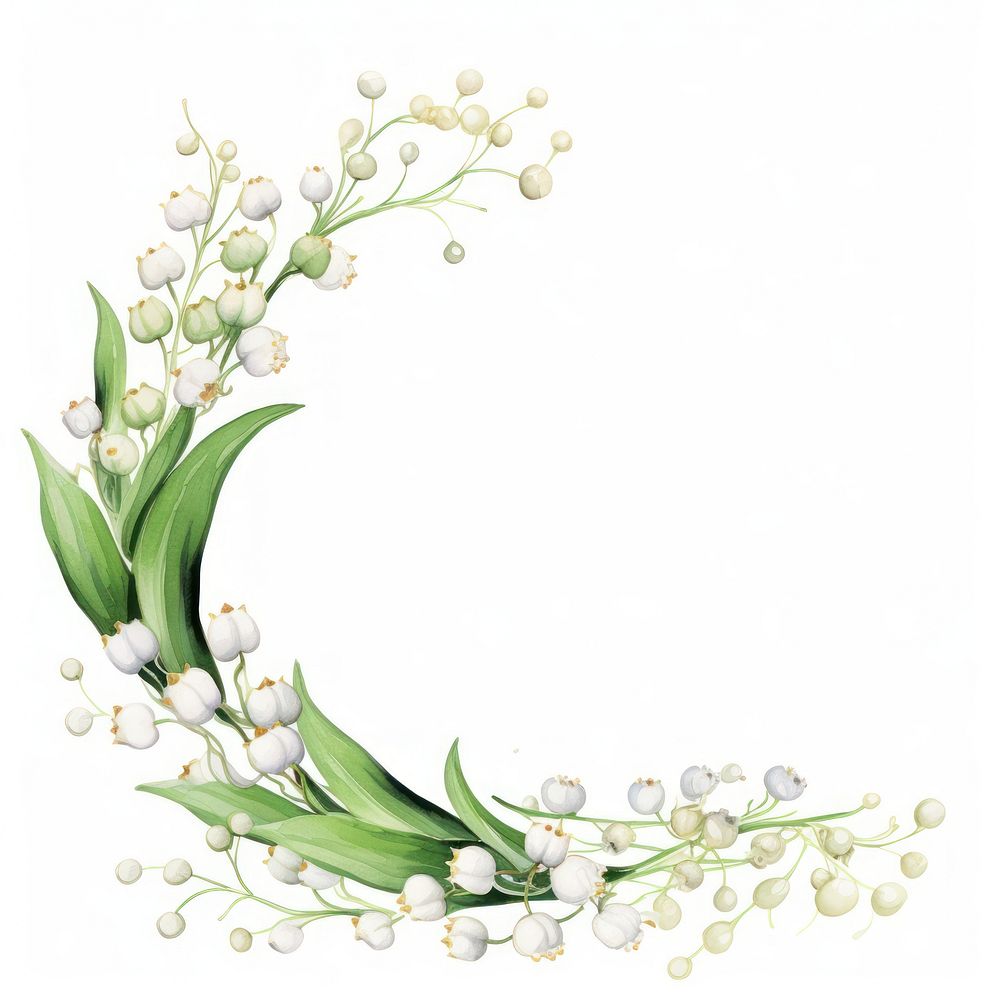 Lily of the valley frame watercolor flower plant white background.