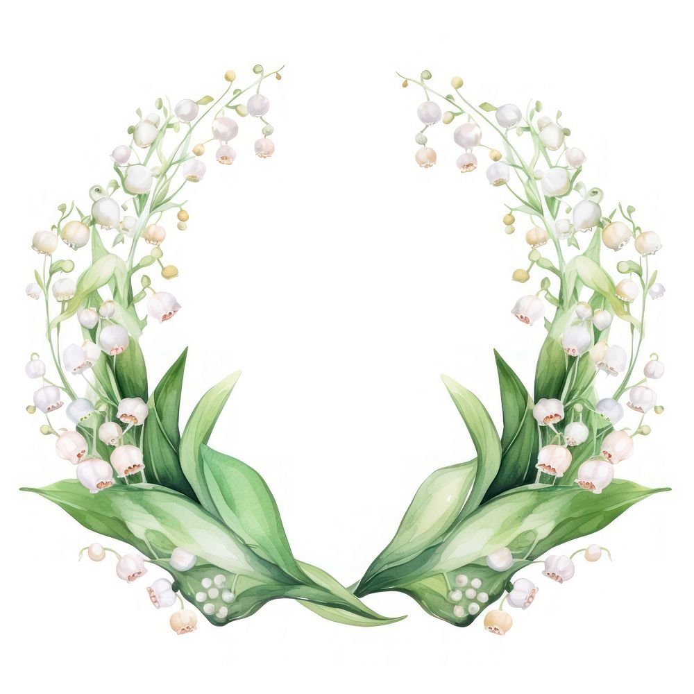 Lily of the valley frame watercolor wreath flower plant.
