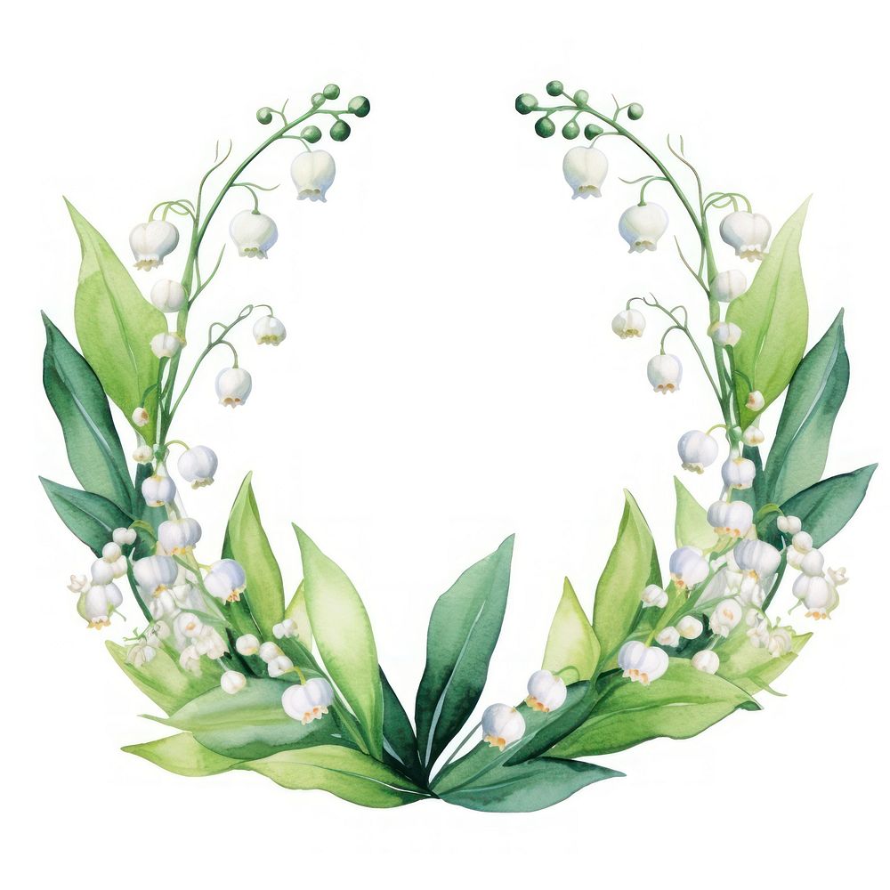 Lily of the valley frame watercolor flower wreath plant.