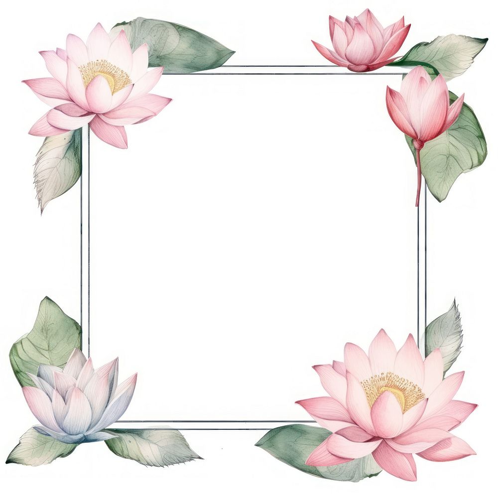 Lotus frame watercolor flower plant white background.