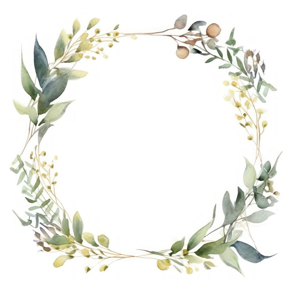 Nature frame watercolor wreath plant white background.