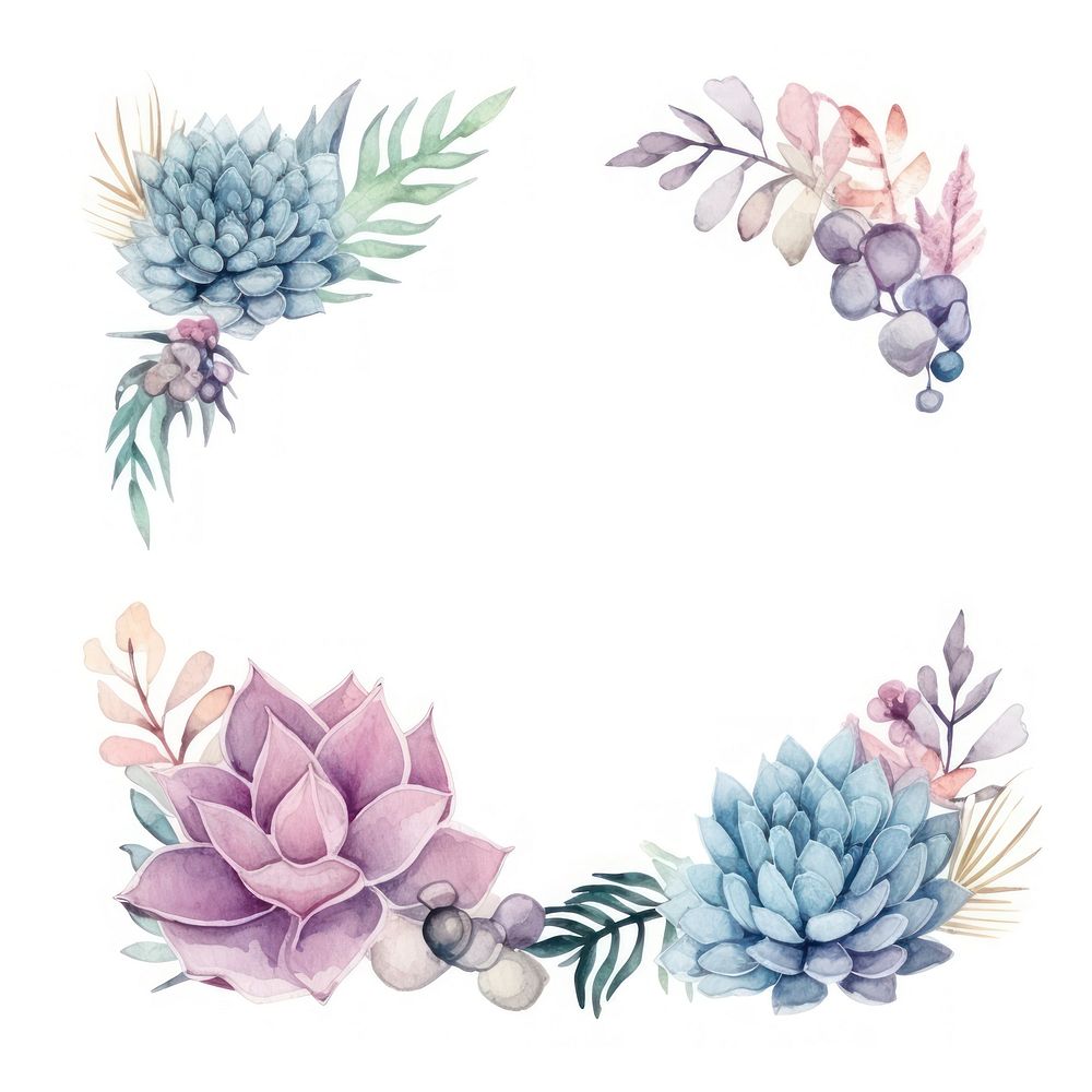 Nature frame watercolor pattern plant white background.