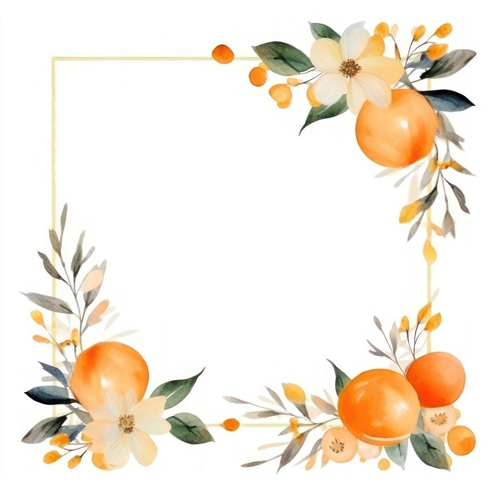 Orange and flower frame watercolor grapefruit plant food.