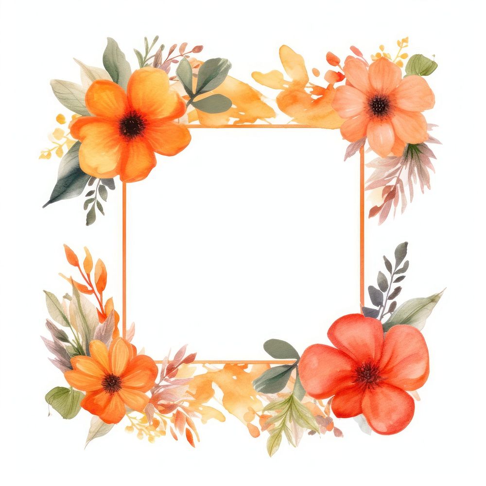 Orange and flower frame watercolor pattern wreath plant.