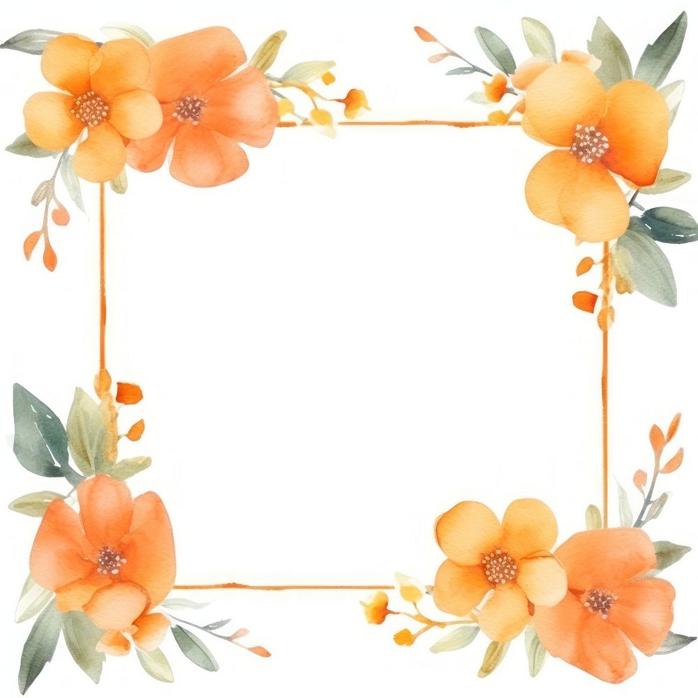 Orange and flower frame watercolor pattern plant white background.