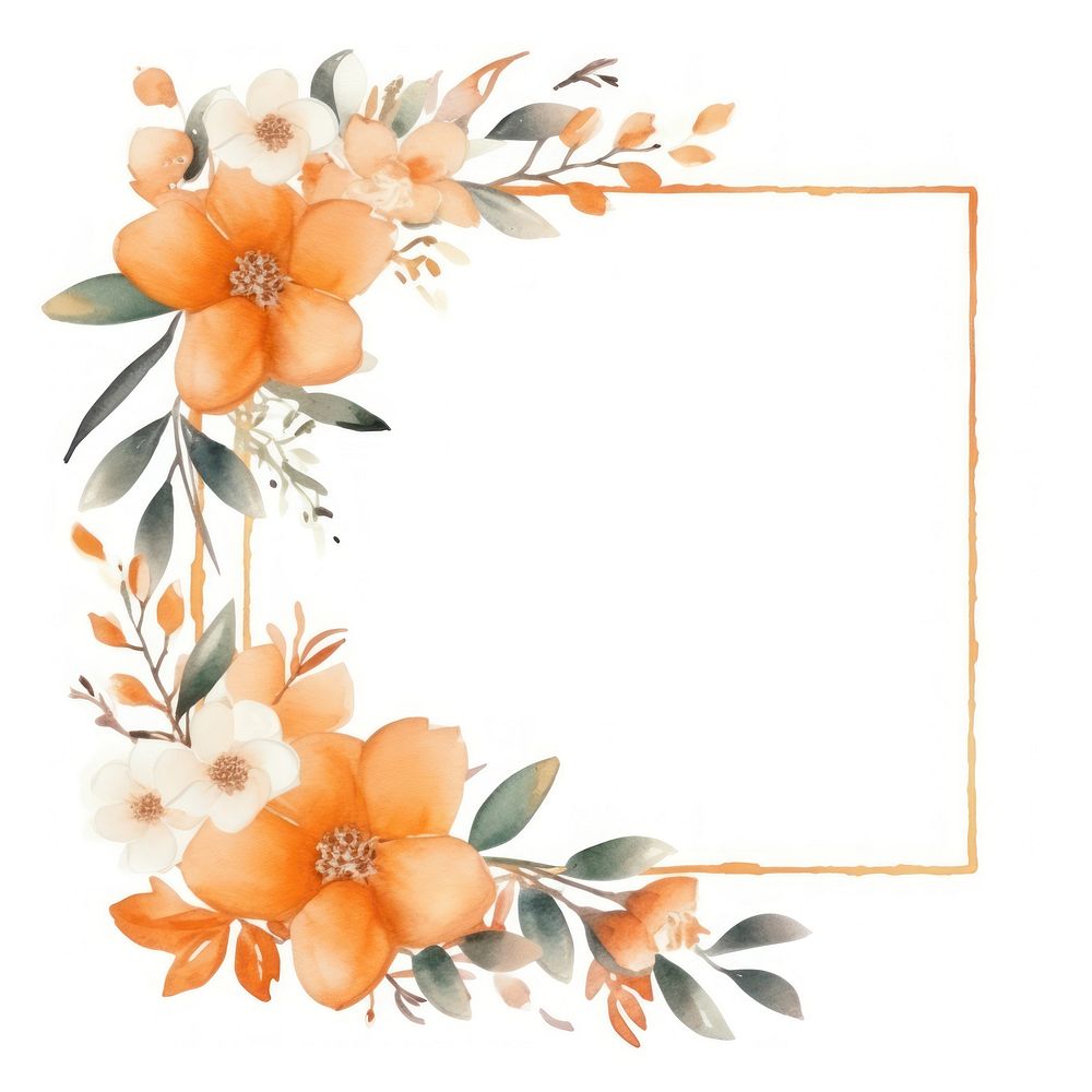 Orange and flower frame watercolor pattern white background fragility.