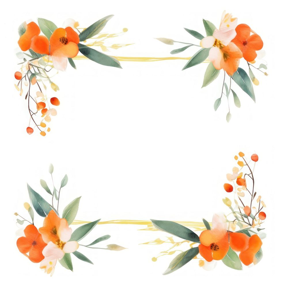 Orange and flower frame watercolor wreath plant white background.