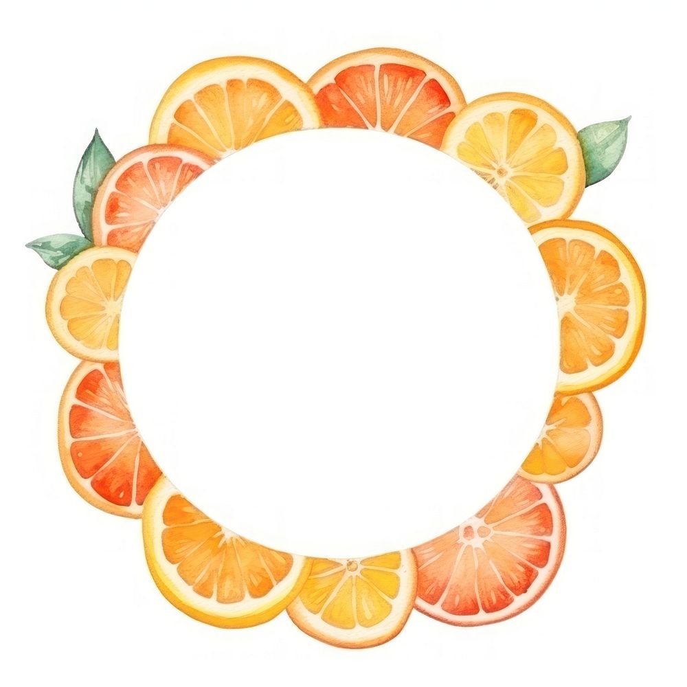 Orange frame watercolor grapefruit lemon food.