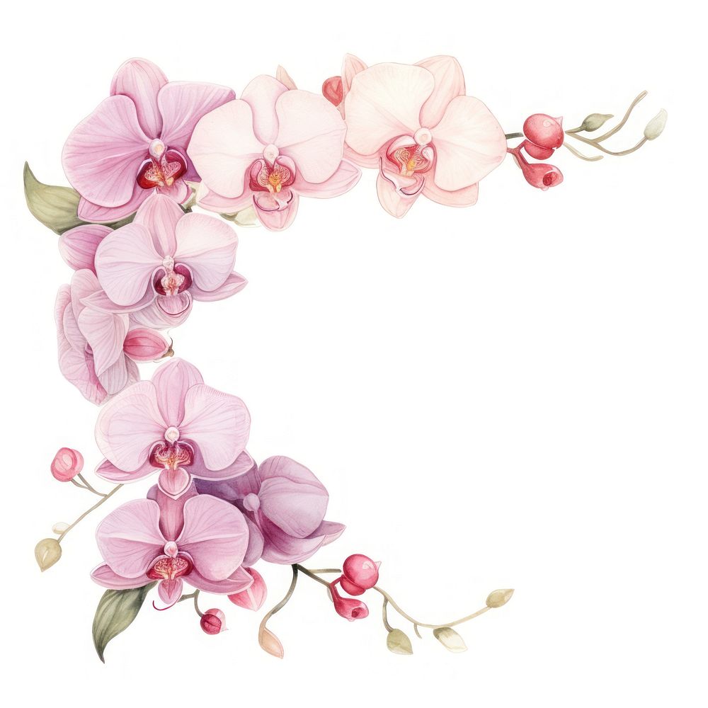 Orchid frame watercolor blossom flower plant.