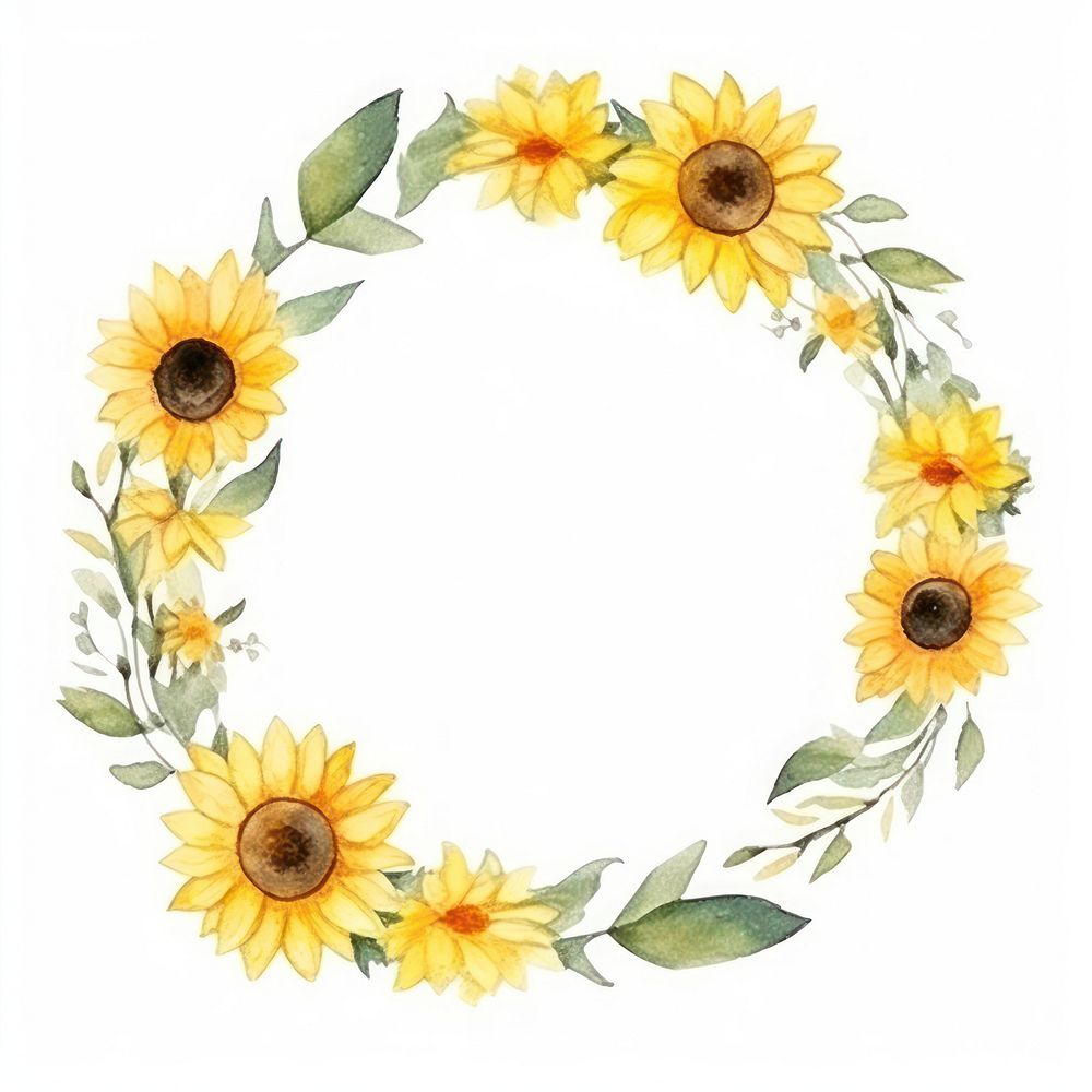 Oval sunflower frame watercolor wreath plant white background.