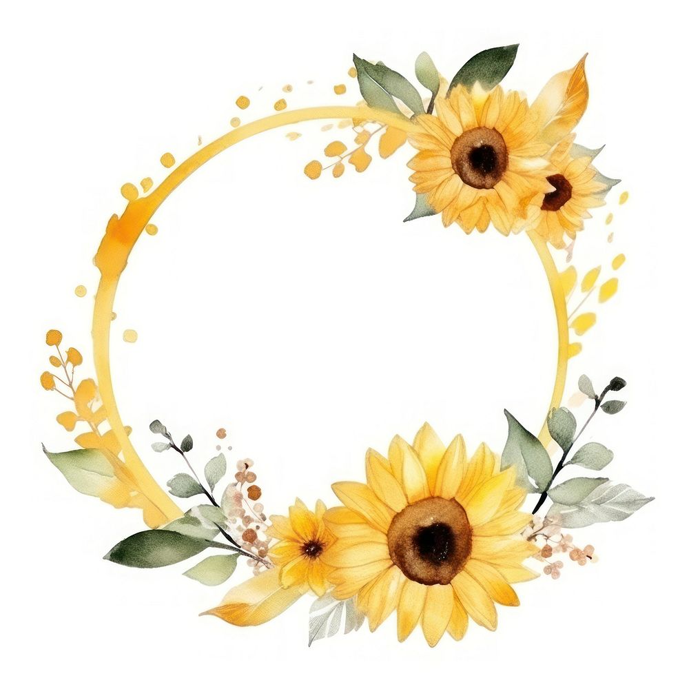 Oval sunflower frame watercolor pattern wreath plant.