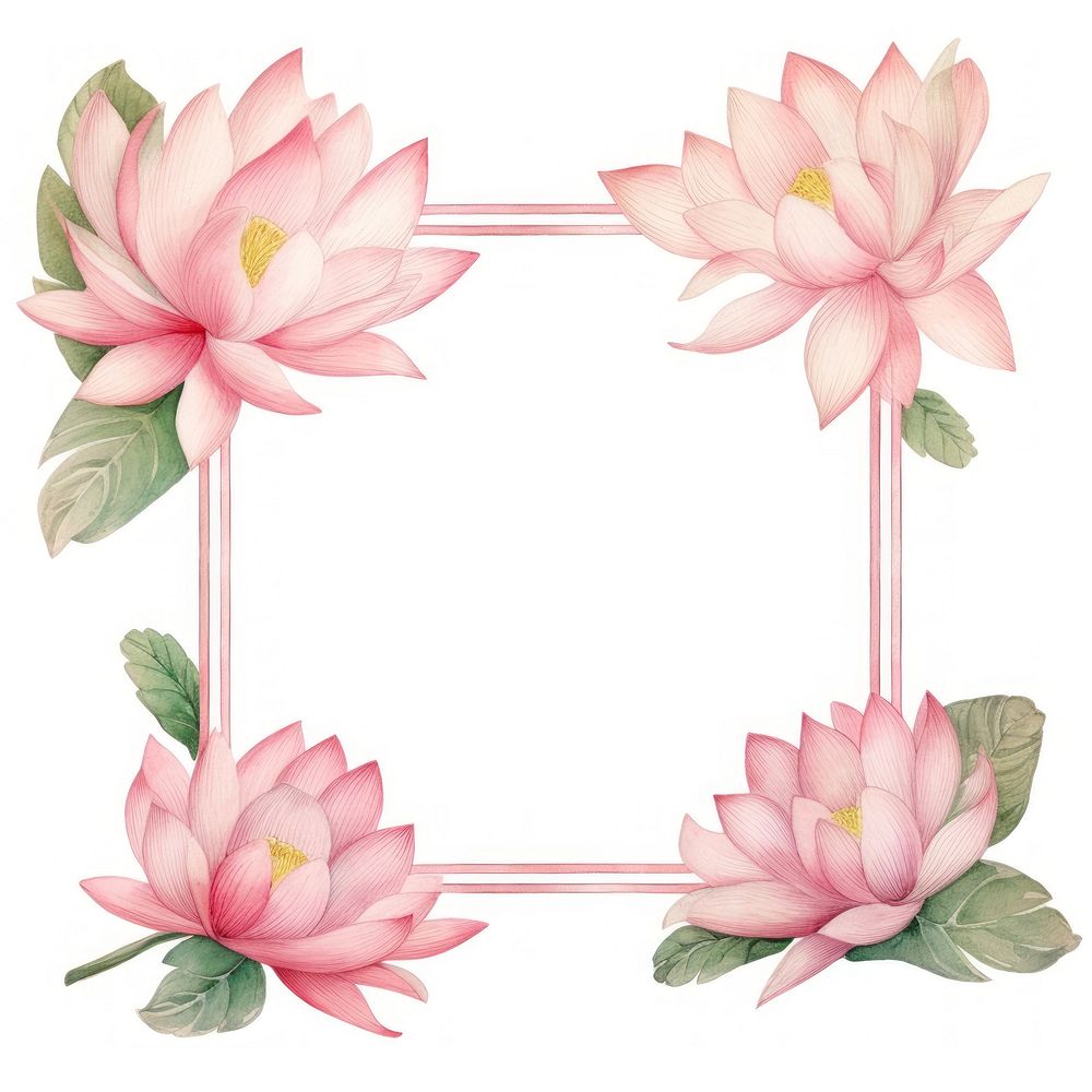 Pink lotus frame watercolor flower petal plant.
